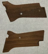 Checkered ambi walnut grips for High Standard military models (106, 107 and later) - 1 of 4