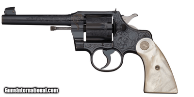 COLT OFFICERS MODEL FACTORY ENGRAVED DOUBLE ACTION TARGET REVOLVER 38 SPECIAL 5' BARREL CIRCA 1928
