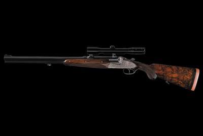 Factory Engraved Left Handed Johann Fanzoj Hand Detachable Sidelock Over/Under Combination 16ga/.222 Gun Two Barrel Set with Two Scopes - Image 4 of 5