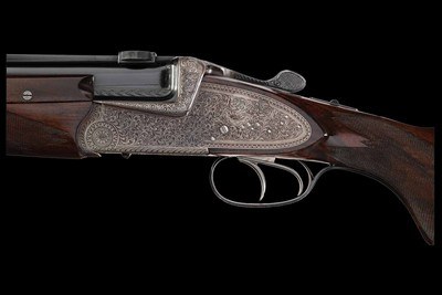 Factory Engraved Left Handed Johann Fanzoj Hand Detachable Sidelock Over/Under Combination 16ga/.222 Gun Two Barrel Set with Two Scopes - Image 2 of 5