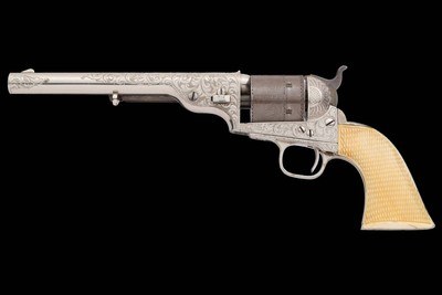Finest Known Documented Early Production Three Digit Serial Number 164 New York Engraved, Nickel and Gold Colt Model 1871-72 Open Top Revolver - Image 2 of 7