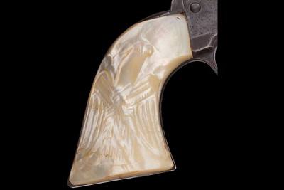 Antique Colt Sheriff's Model Single Action Army Revolver with Extremely Rare 5 Inch .45 Long Colt Barrel, Relief Carved Eagle Pearl Grips - Image 3 of 4