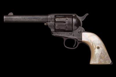 Antique Colt Sheriff's Model Single Action Army Revolver with Extremely Rare 5 Inch .45 Long Colt Barrel, Relief Carved Eagle Pearl Grips - Image 2 of 4