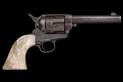 Antique Colt Sheriff's Model Single Action Army Revolver with Extremely Rare 5 Inch .45 Long Colt Barrel, Relief Carved Eagle Pearl Grips - Image 1 of 4
