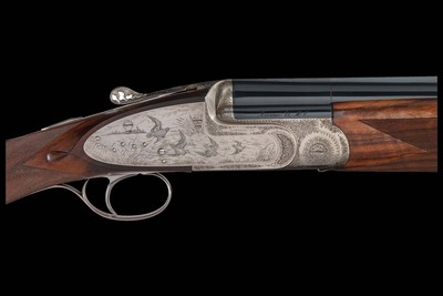 Claudio Cremini Signed and Game Scene Engraved Bertuzzi Sidelock Over/Under 12ga Two Barrel Set with Case - Image 1 of 6