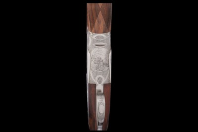 Claudio Cremini Signed and Game Scene Engraved Bertuzzi Sidelock Over/Under 12ga Two Barrel Set with Case - Image 5 of 6