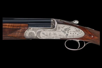 Claudio Cremini Signed and Game Scene Engraved Bertuzzi Sidelock Over/Under 12ga Two Barrel Set with Case - Image 2 of 6