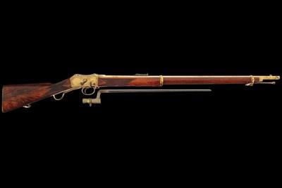 Exhibition Grade Panel Scene Engraved, Gold Plated,Inscribed Providence Tool Co. Peabody-Martini Single Shot Rifle-Musket with Bayonet .45 cal - Image 3 of 7