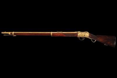 Exhibition Grade Panel Scene Engraved, Gold Plated,Inscribed Providence Tool Co. Peabody-Martini Single Shot Rifle-Musket with Bayonet .45 cal - Image 4 of 7