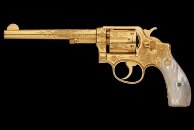 Oscar Young Factory Chiseled, Engraved, Gold Plated, Pearl Stocked Smith & Wesson Model 1899 - Image 2 of 7