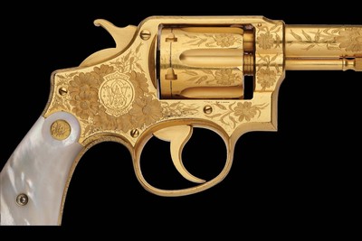 Oscar Young Factory Chiseled, Engraved, Gold Plated, Pearl Stocked Smith & Wesson Model 1899 - Image 3 of 7
