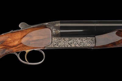 Maximo Gobbi Signed, Engraved, and Gold Inlaid Perazzi DC-12 Side by side 12 ga Shotgun Two Barrel Set with Case - Image 1 of 5