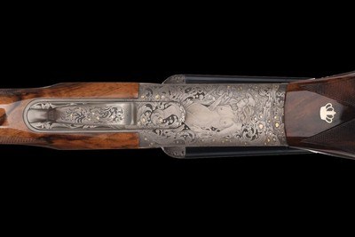 Maximo Gobbi Signed, Engraved, and Gold Inlaid Perazzi DC-12 Side by side 12 ga Shotgun Two Barrel Set with Case - Image 3 of 5