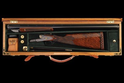 Factory Engraved and Relief Gold Inlaid Hunter Arms Co./L. C. Smith Premier Grade Side by side 12 ga Shotgun with Case - Image 7 of 8