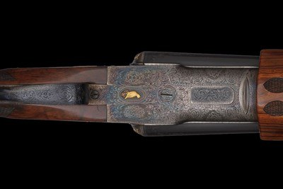 Factory Engraved and Relief Gold Inlaid Hunter Arms Co./L. C. Smith Premier Grade Side by side 12 ga Shotgun with Case - Image 4 of 8