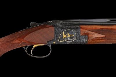 E. Theunens Signed, Engraved, and Gold Inlaid Abercrombie & Fitc Belgian Browning .410 Bore Midas Grade Lightning Superposed 3 Barrel Set - Image 1 of 5