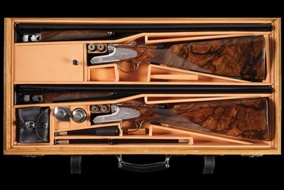 Pair of Rinaldin Signed and Master Engraved Beretta 20 Gauge Giubileo II EELL Double Barrel Shotguns with Case - Image 1 of 11
