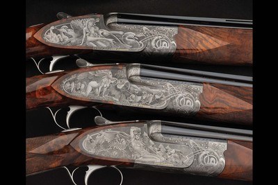 Manrico Torcoli Signed and Photo-Realistic Bulino Nude Themed Engraved True Trio of Ivo Fabbri 28 Gauge Assisted-Opening Pinless Sidelock w/Case - Image 1 of 13