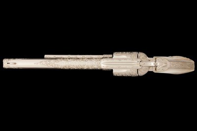Consecutive Pair of Alvin A. White Signed Master Engraved Colt Second Generation Single Action Army Revolvers with Relief Carved Steer Head Pearl Grip - Image 8 of 11