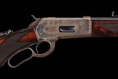Factory Engraved Antique Special Order Winchester Deluxe Model 1886 Lever Action Rifle in .45-90 W.C.F. Matted Round Barrel - Image 1 of 5