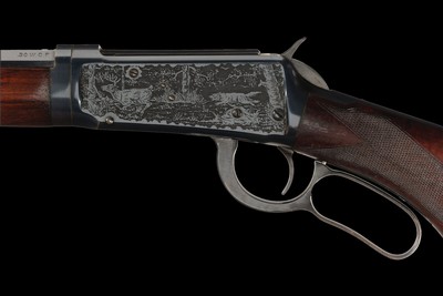 Phil Clundt Panel Scene Relief Etched Special Order Winchester Deluxe Model 1894 Lever Action Takedown Rifle 30 WCF - Image 2 of 4