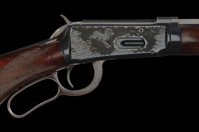 Phil Clundt Panel Scene Relief Etched Special Order Winchester Deluxe Model 1894 Lever Action Takedown Rifle 30 WCF - Image 1 of 4