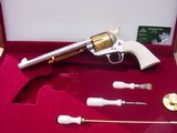Colt Single Action Army, 7 1/2" 45 Colt,engraved-nickel/gold,cased - 1 of 15
