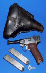 German P.08 Luger Pistol with Police Markings, Holster & 2 Mags - 1 of 10