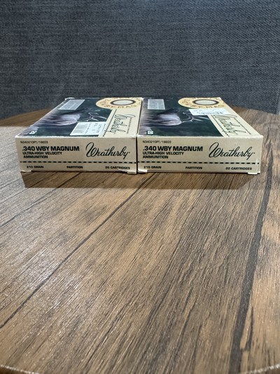 Weatherby .340 Weatherby Magnum Factory Ammunition – 210 Grain Nosler Partition – 40 Rounds - Image 1 of 4