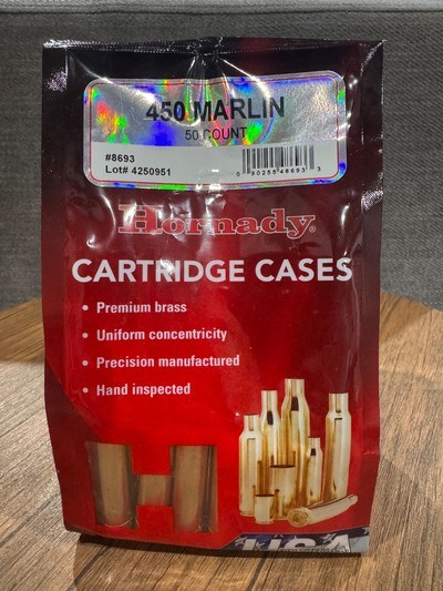 Hornady .450 Marlin Brass - 50 New Unprimed Cases - Factory Sealed Bag - Image 1 of 2