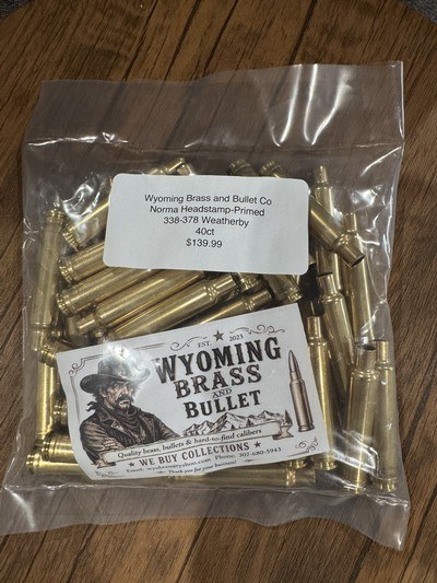 Norma .338-378 Weatherby Magnum Brass – 40 New Primed Cases – Norma Headstamp - Image 1 of 1