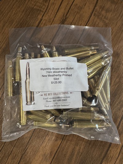 7mm Weatherby Magnum Brass – New Factory Primed – Weatherby Headstamp - Image 1 of 2