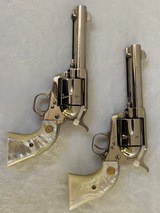 Rare 1961 Colt SAA Pair Consecutive Numbered 45LC,4 3/4 inches, Nickel, Unfired, Lettered, Custom Grips - 2 of 3