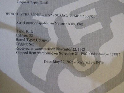 Scarce Winchester Model 1892 32WCF Rifle with Double Set Trigger, Will Letter! - Image 20 of 20