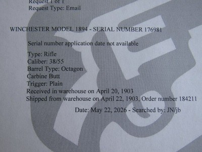 Winchester Model 1894 38-55 Rifle 1 of 107 Rifles Shipped with Carbine Buttstock - Image 20 of 20