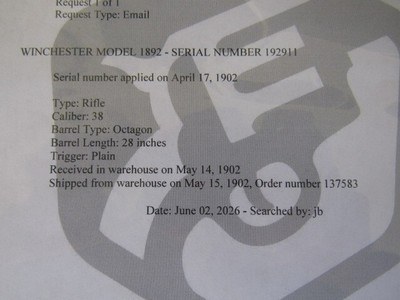 Winchester Model 1892 38 WCF Rifle Special Order 28