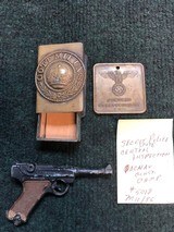 GERMAN MATCH BOX,MINIATURE LUGER,SECRET POLICE BADGE - 1 of 4