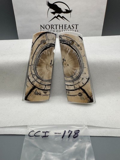 CUSTOM CROSS-CUT MAMMOYH IVORY 1911 PISTOL GRIPS - Image 1 of 1