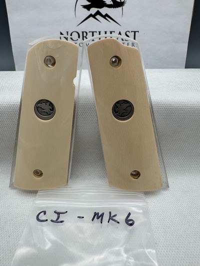 CUSTOM CLEAR MAMMOTH IVORY 1911 PISTOL GRIPS w/NIGHTHAWK CUSTOM MEDALLION - Image 1 of 1
