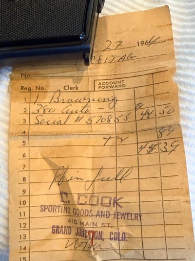 Browning 1910/55 .380 new in box bought in 1964 (original receipt included) Black & red plastic box - Image 3 of 4