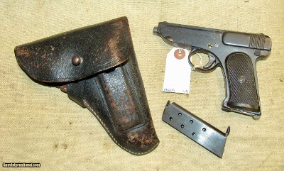 Very Rare WWI Imperial German Franz Jager 7.65 Semi-Auto Pistol with 2 Matching Mags & Holster