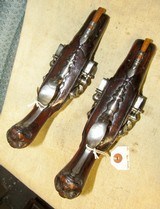 Pair Of High Quality French Double Barrel Flintlock .45 Caliber Travelers Pistols - 4 of 15
