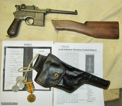 Captured Bring Back WWI Mauser C96 Broomhandle 7.63 Pistol W/ Stock Holster Medals & History