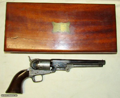 Beautiful Engraved Cased Presentation Colt Model 1851 Navy Revolver .36 cal 1855 Gov of Indiana & von Oppen 1859