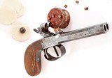 ANTIQUE PERCUSSION DOUBLE BARREL DAMASCUS POCKET PISTOL .41 CALIBER - 3 of 5