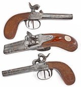 ANTIQUE PERCUSSION DOUBLE BARREL DAMASCUS POCKET PISTOL .41 CALIBER - 1 of 5