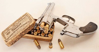 ANTIQUE HOPKINS ALLEN HAMMERLESS DOUBLE ACTION 38 S&W 5 ROUND REVOLVER. NO FFL.