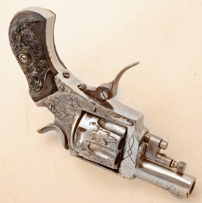 ANTIQUE ENGRAVED DOUBLE ACTION FOLDING TRIGGER 6 ROUND .32 COLT SHORT CAL. REVOLVER EXCELLENT. NO FFL. - Image 5 of 5