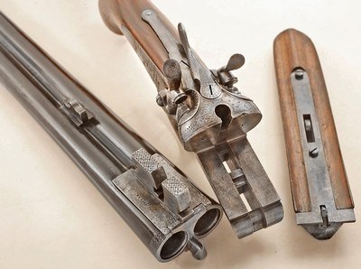 ANTIQUE SIDE by SIDE HAMMERED 16 GA ENGRAVED SHOTGUN. NO FFL. - Image 6 of 7