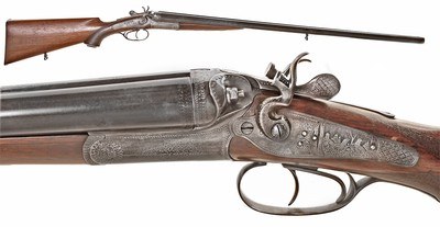 ANTIQUE SIDE by SIDE HAMMERED 16 GA ENGRAVED SHOTGUN. NO FFL. - Image 1 of 7
